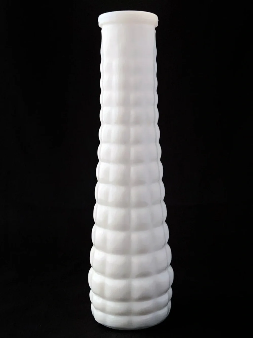 Quilted Squares White Milk Glass Floral Bud Vase, E.O. Brody Glass Company